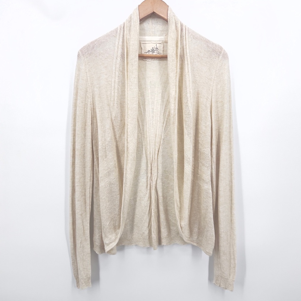 Anthropologie Angel of the North Knit Drape Cardigan Sweater L Cream Lightweight